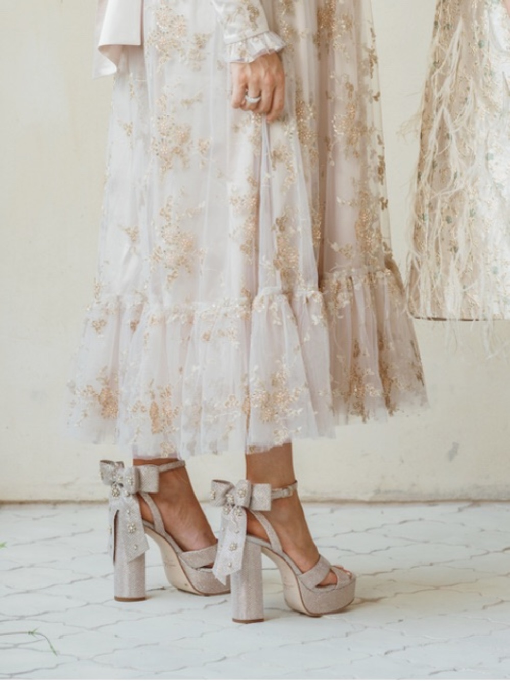 ANTONIO MELANI Champagne Platform Sandals with Bow